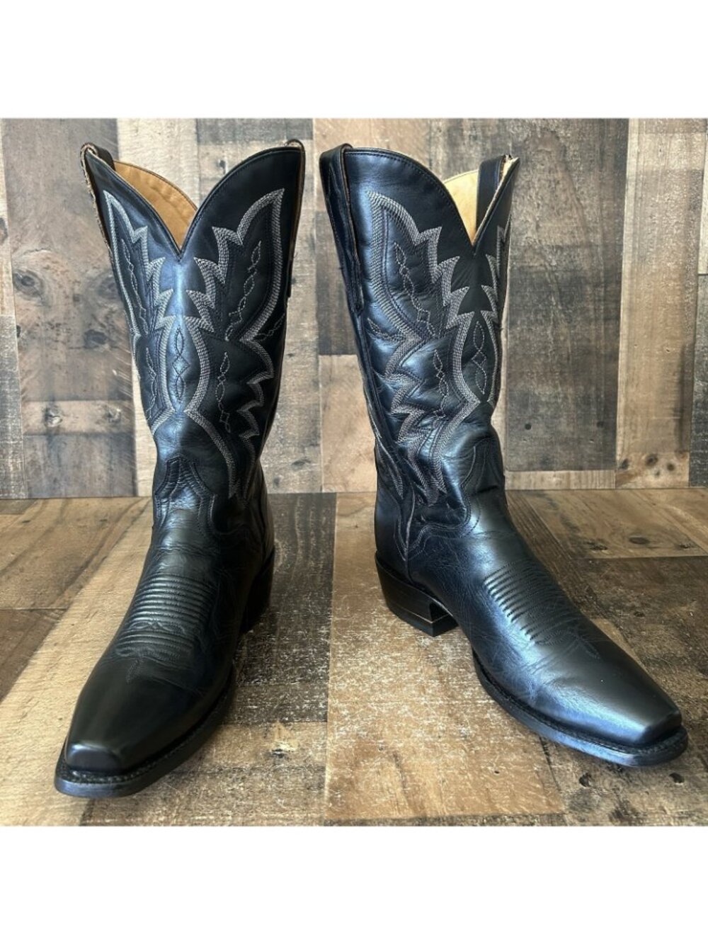 El Dorado Handmade Square Toe Black Western Cowboy Boots Mens 9 D - Picture 6 of 12